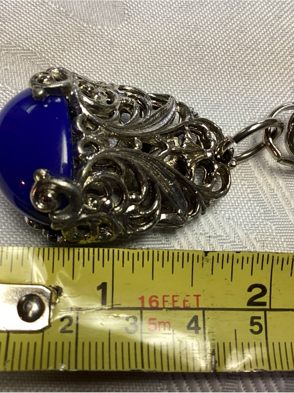 PAULINE RADER. Silver Rope Chain Pendant Belt with Deep Blue Glass RARE 💙💙💙 - Picture 9 of 9